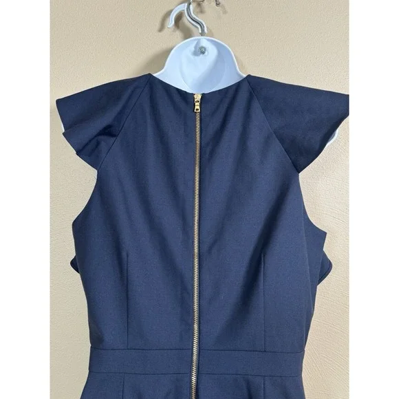 J.CREW Women's Monday Dress Lined Solid 100% Blue Wool Ruffle Sheath Career Sz 8 - Picture 12 of 16